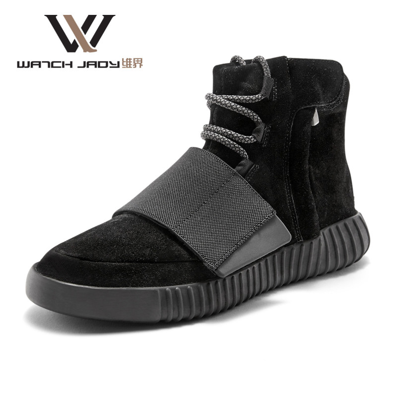 维界男士马丁靴韩版英伦风潮流高帮男鞋休闲鞋真皮短靴子皮靴春季 反绒纯黑 42