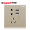 罗格朗(Legrand)开关插座面板多孔五孔usb二三插16a智能家居86型家用暗装墙壁电源仕典金色 双USB五孔插座 仕典米兰金