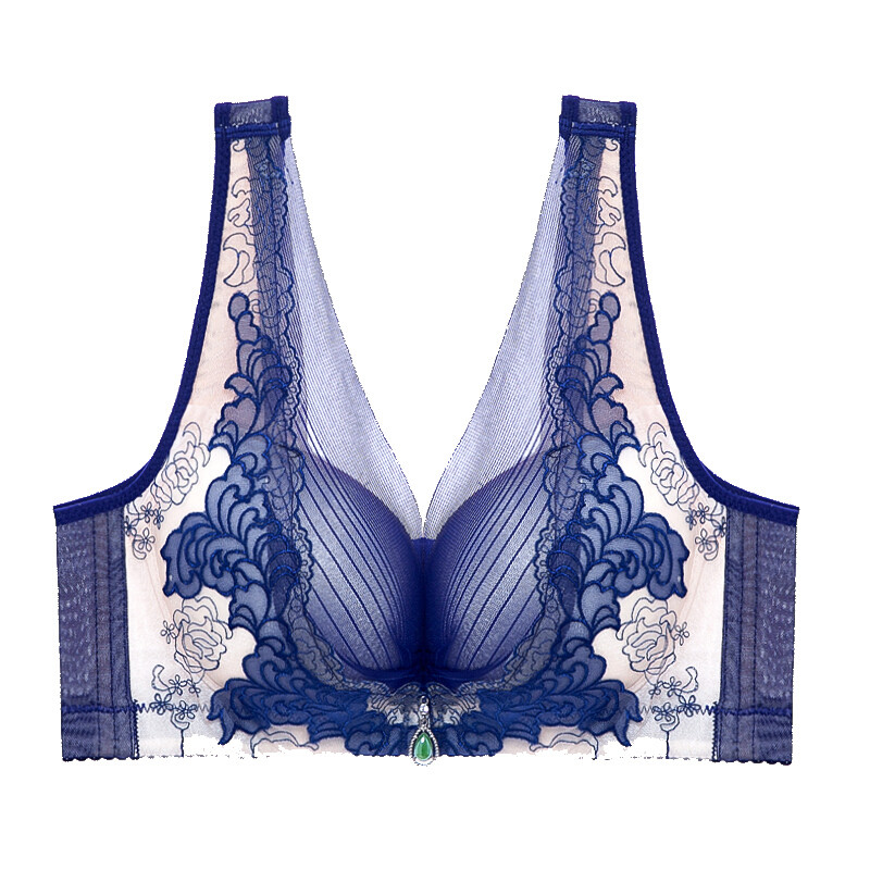 内衣拢背心胸罩整型深V上托胸无钢圈副蕾丝文胸_2 36/80 【2件装】葡萄紫+粉红色