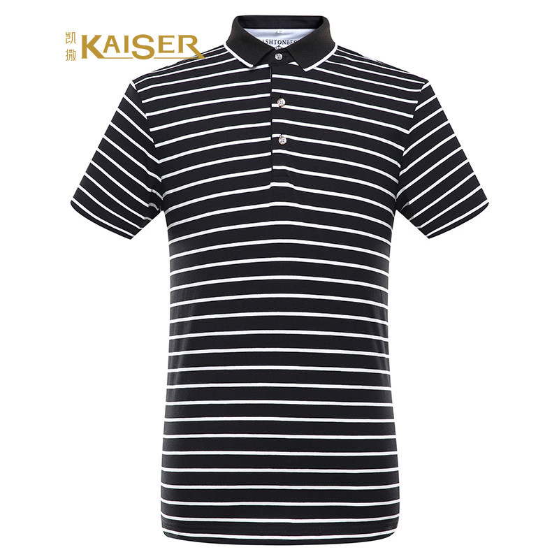 凯撒(KAISER) POLO衫男士细条纹商务绅士休闲短袖T恤 50(175/L) 黑色
