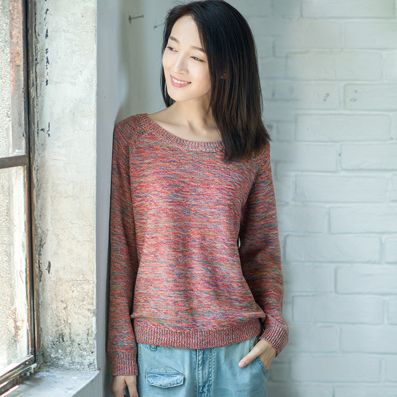 素缕秋装2018新款女装文艺针织衫打底衫套头圆领毛衣女IS6456鑫 L 石榴红