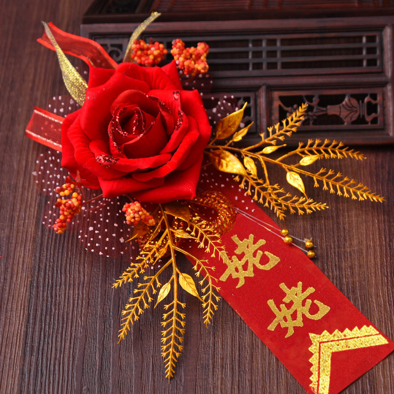 思泽 中式婚礼新郎新娘结婚胸花 一套 创意婚庆用品道具伴娘胸花 姥姥一个
