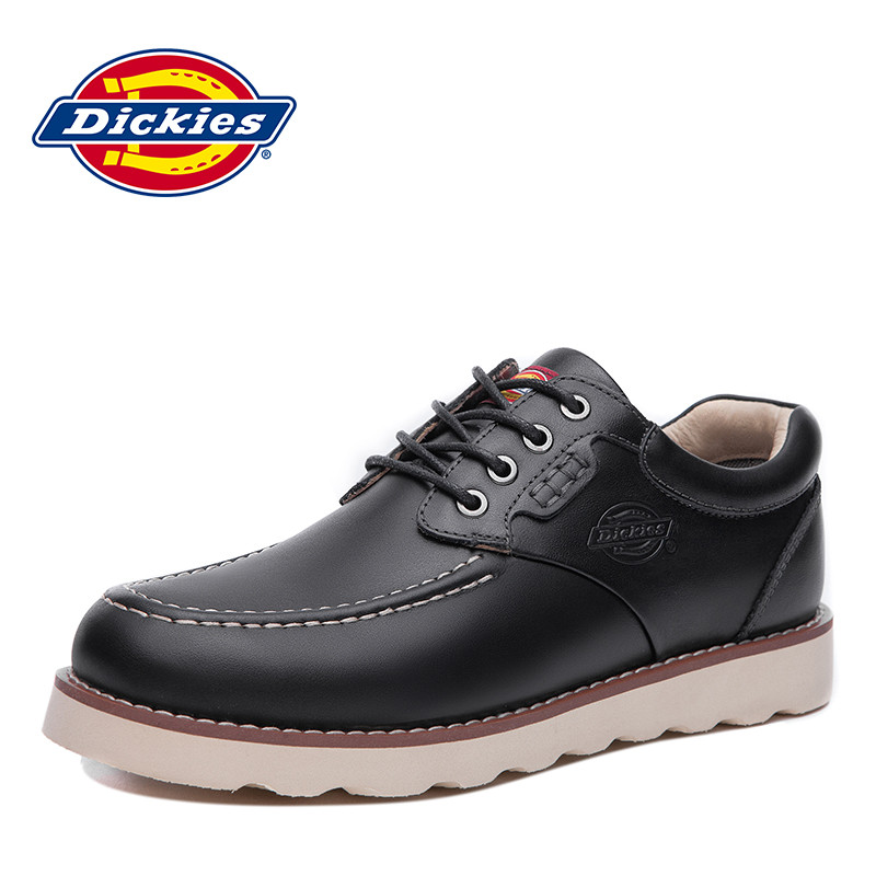 Dickies男鞋夏季真皮休闲工装鞋男士潮鞋马丁低帮厚底大头皮鞋子 黑色 43码（标准皮鞋码）
