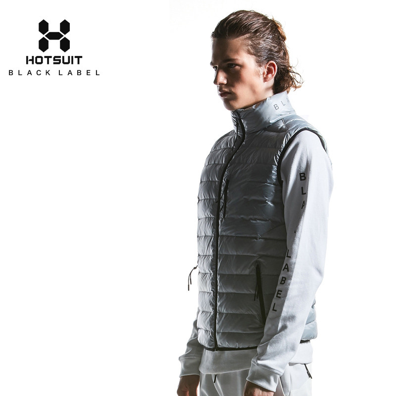 美国HOTSUIT后秀黑标系列男款时髦保暖秋冬羽绒服羽绒马甲外套男5648789 L 浅花灰
