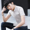 2018夏季短袖衬衫男士修身青少年韩版潮流条纹衬衣男 3XL 149白色