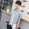 夏季薄款格子短袖衬衫男修身韩版青少年休闲衬衣潮流学生寸衣_2_3 M(95-110斤) 蓝色