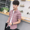 夏季薄款格子短袖衬衫男修身韩版青少年休闲衬衣潮流学生寸衣_2_3 M(95-110斤) 酒红色