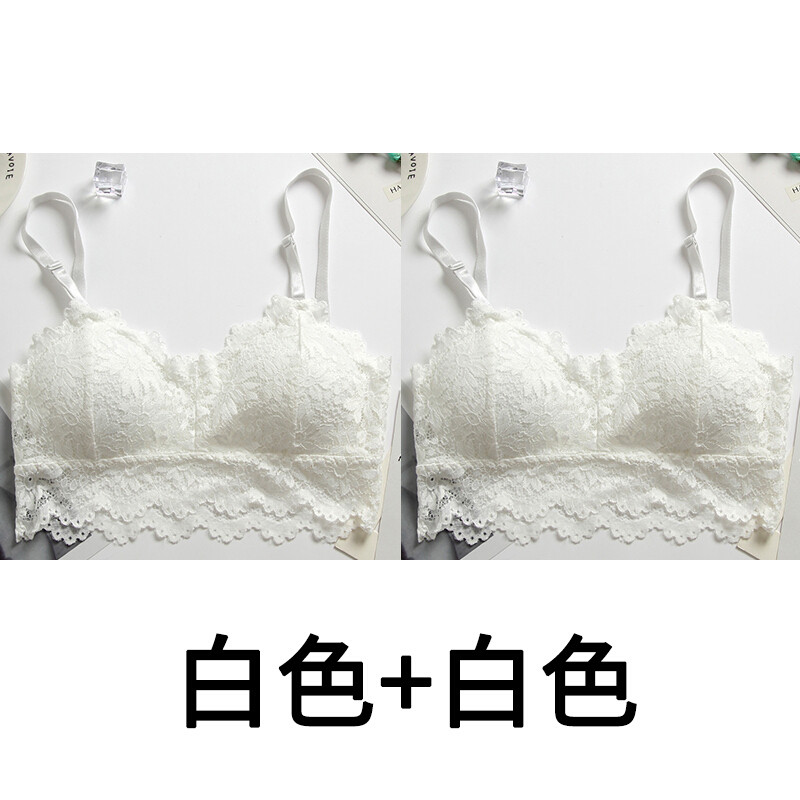 蕾丝美背性感裹胸抹胸打底防走光带胸垫带短款聚拢学生少女内衣白色+白色均码 默认尺寸 白色+白色