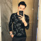 型师夜店帅气长袖T恤男韩版修身圆领T恤衫青年时尚花T恤秋季潮_6 L 28341