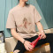夏款新款宽松圆领短袖港风男生韩版卡通印花T恤情侣学生时尚半袖 S 卡其色