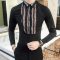 2018春夏男衬衫长袖韩版修身青年蕾丝拼接个性衬衣夜店型师服装 2XL 黑色