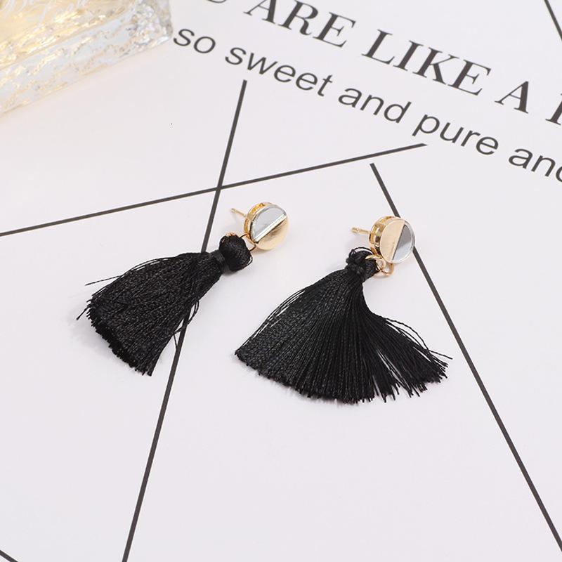 耳钉女款新款韩版时尚手工刻面双面玻璃耳环黑色长款流苏耳饰Z10D745送女朋友七夕情人节_1_2 黑色
