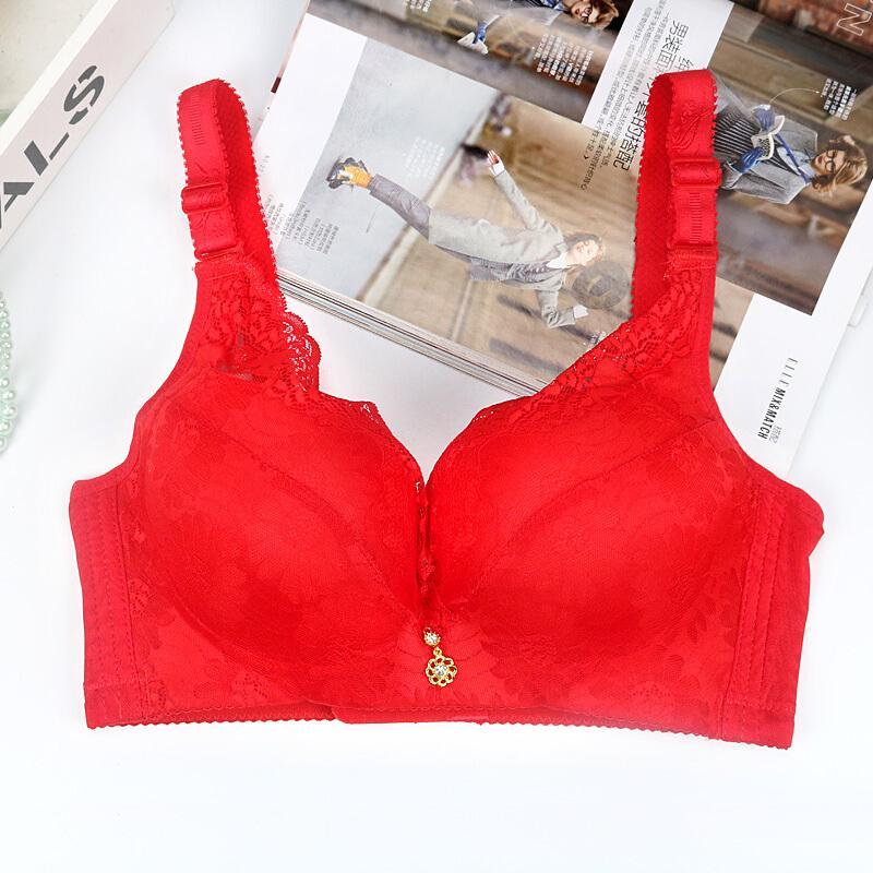 女士内衣文胸无钢圈舒适薄款c薄少女透气拢四排扣性感内衣胸罩黑色36/80AB_9_1 36/80AB 红色