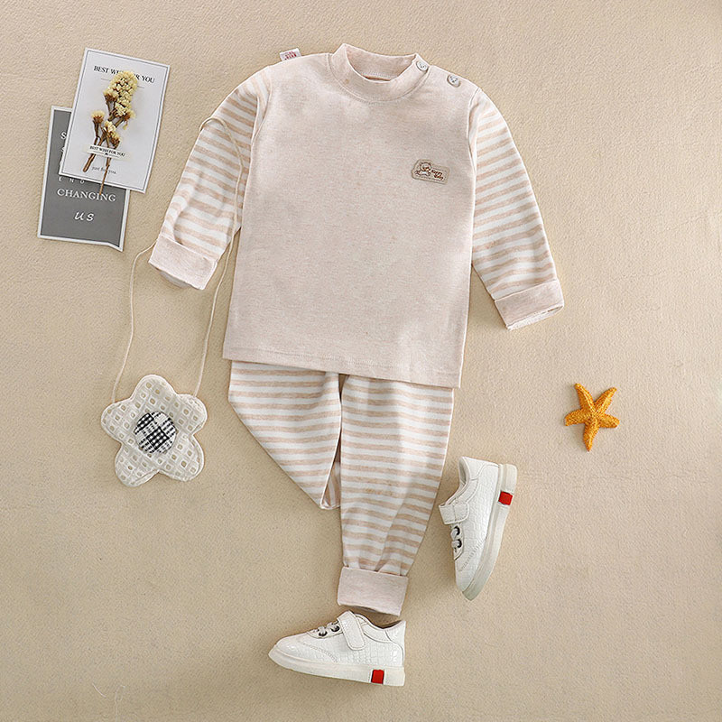 儿童彩棉套装宝宝磨毛纯棉内衣套装秋衣秋裤家居服1234岁 110/70四岁左右 2AQ5006黄纯胸标
