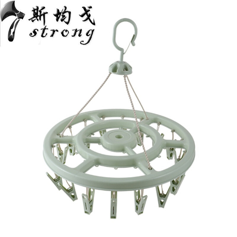 可折叠塑料多夹子衣架多功能儿童袜子架防风晾衣夹挂衣架晾衣架子素绿色24夹1个_3_1 素绿色18夹