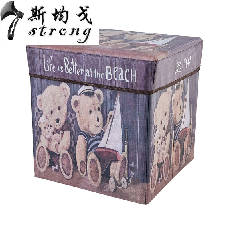 欧式家用多功能整理储物凳子可坐收纳箱折叠布艺换鞋凳小熊方形30*30cm_1 小熊