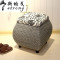 藤编收纳凳换鞋凳储物凳有盖整理收纳箱穿鞋搁脚凳沙方凳长方形凳（大花款）蒲编织原色米黄色 银灰色方凳