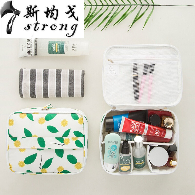 少女心化妆包可爱小号便携大容量多功能韩版简约便携化妆品收纳包浅蓝色半月包_1 白底橙桔色-B款