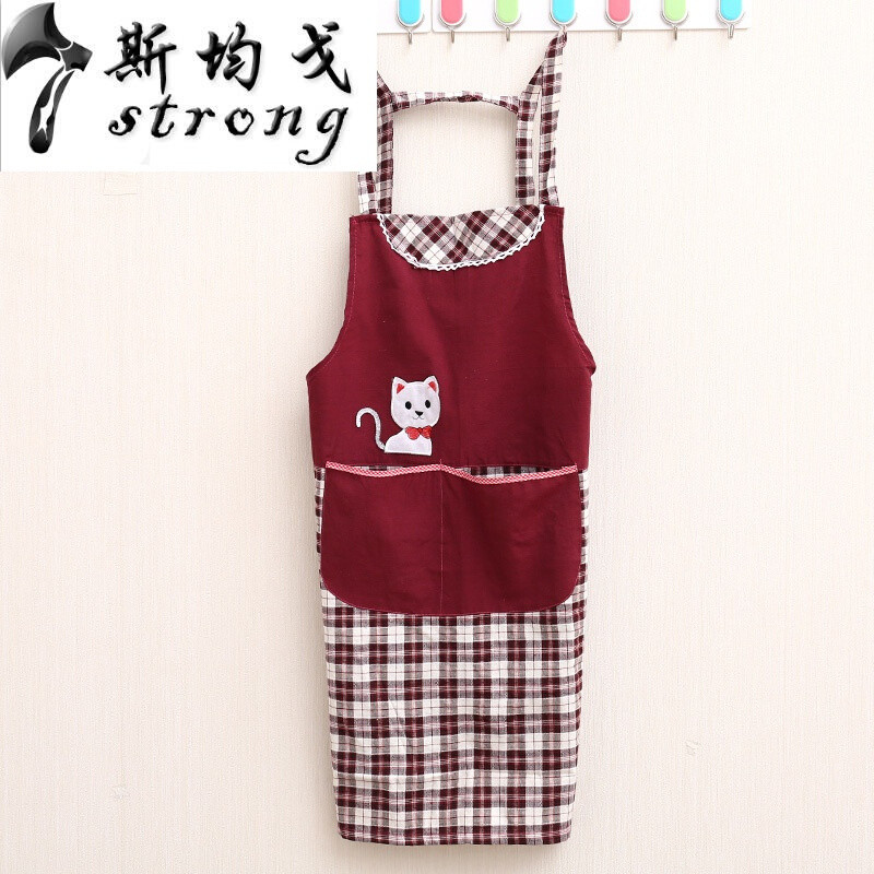 做饭围裙时尚厨房罩衣女防水可爱工作服袖套公主围腰防油_1 红色