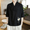 中国风夏季棉麻汉服上衣男亚麻唐装复古居士服禅修道服中式男_3_5 4XL T19藏青