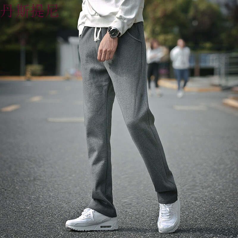 春夏季薄款宽松男士运动裤男直筒卫裤针织大码休闲长裤子_5_1 3XL 春秋款-深麻