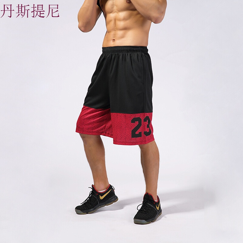 男士运动短裤夏印花篮球短裤男跑步健身训练短裤宽松透气五分裤男_6 L(170) 23号黑拼红新品