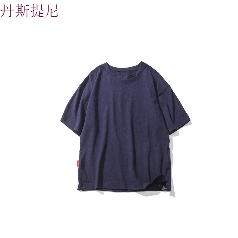 东京衣柜男装夏季新款纯色圆领男女情侣休闲短袖T恤男打底体恤男 XL 藏青色
