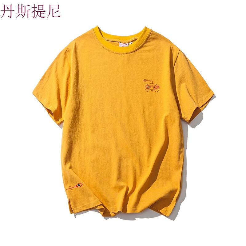 东京衣柜夏季新款日系原创个性印花休闲短袖男学生宽松潮流T恤男 XL 黄色