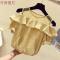 格子一字肩上衣女夏季2018性感甜美双层荷叶边短袖雪纺衫洋气_2 M 黄色