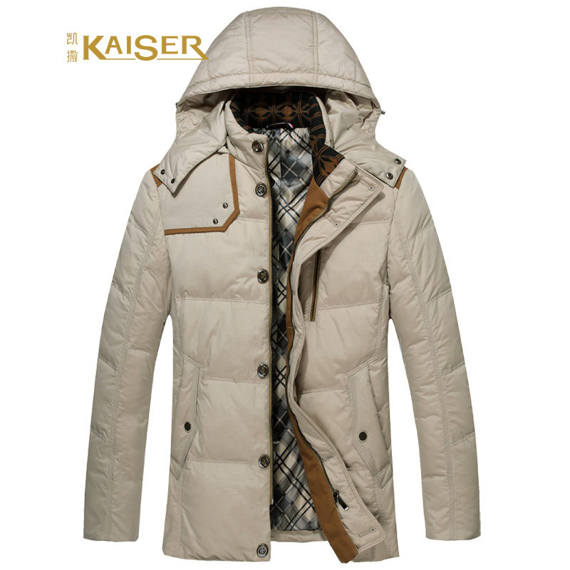 凯撒(KAISER) 新款男士时尚休闲连帽羽绒服 L(175/92A) 米色