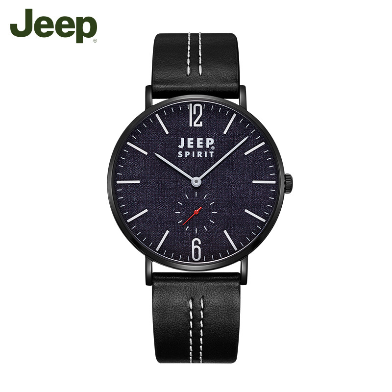 吉普（Jeep）手表丹宁系列时尚简约防水手表石英腕表超薄牛皮表带石英情侣手表JPS700001W JPS700002M