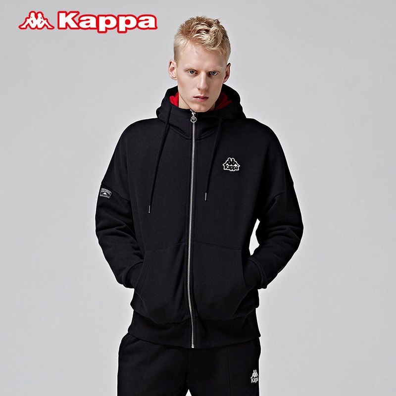 KAPPA男款运动卫衣休闲长袖开衫帽衫2018新品|K0852MK79D XL 黑色-990