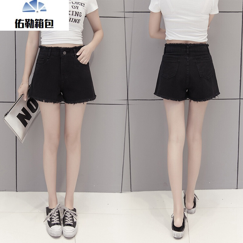 白色破洞牛仔短裤女夏季薄款上下毛边高腰阔腿裤宽松学生韩版裤子zyx 25 黑色