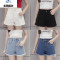 白色破洞牛仔短裤女夏季薄款上下毛边高腰阔腿裤宽松学生韩版裤子zyx 27 白色