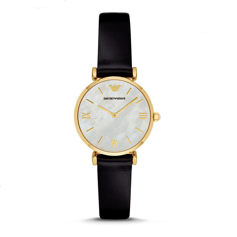阿玛尼(EMPORIO ARMANI) 女士皮带手表优雅简约圆盘皮革经典潮流时装女腕表钢带时尚防水石英表 AR1926 AR1910(女款皮带)