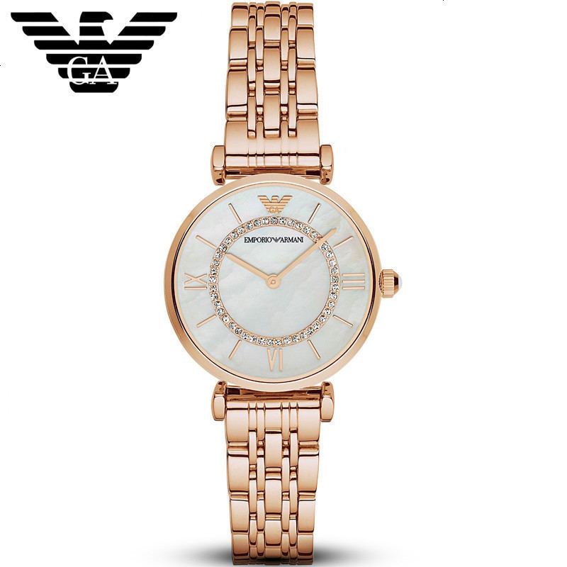 阿玛尼(EMPORIO ARMANI)钟表超薄气质优雅手表金属珍珠彩贝母石英表女士表AR1909_83_71 玫瑰金AR1909