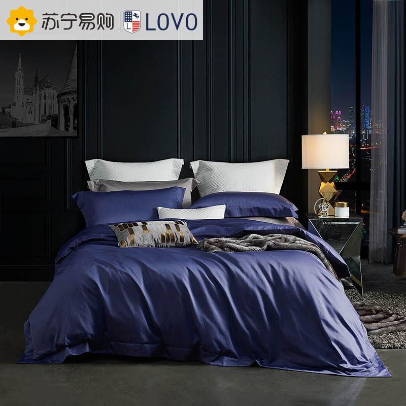 LOVO家纺罗莱生活出品四件套件全棉纯棉PIMA棉高支缎纹欧式被套床单1.5/1.8m床 奥格斯
