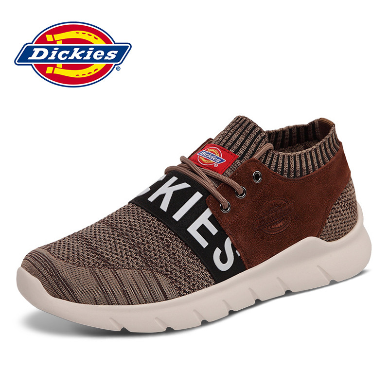 Dickies运动鞋男韩版针织面跑步鞋2018新款套脚百搭轻便休闲鞋潮 深棕色 43码