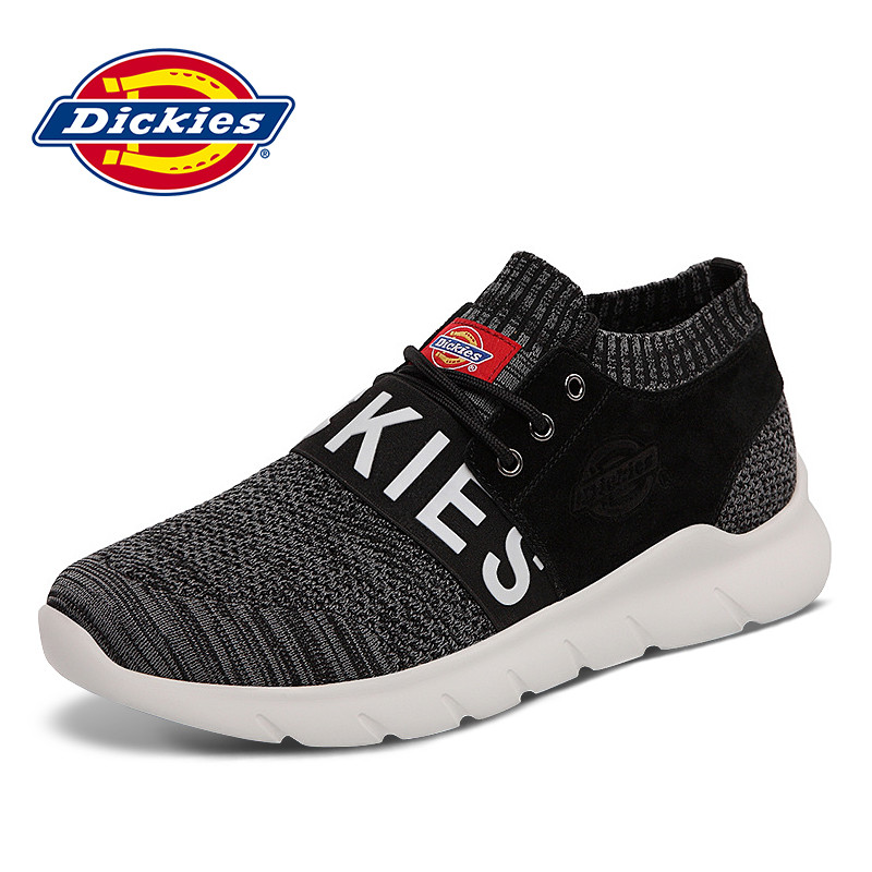 Dickies运动鞋男韩版针织面跑步鞋2018新款套脚百搭轻便休闲鞋潮 黑色 42码