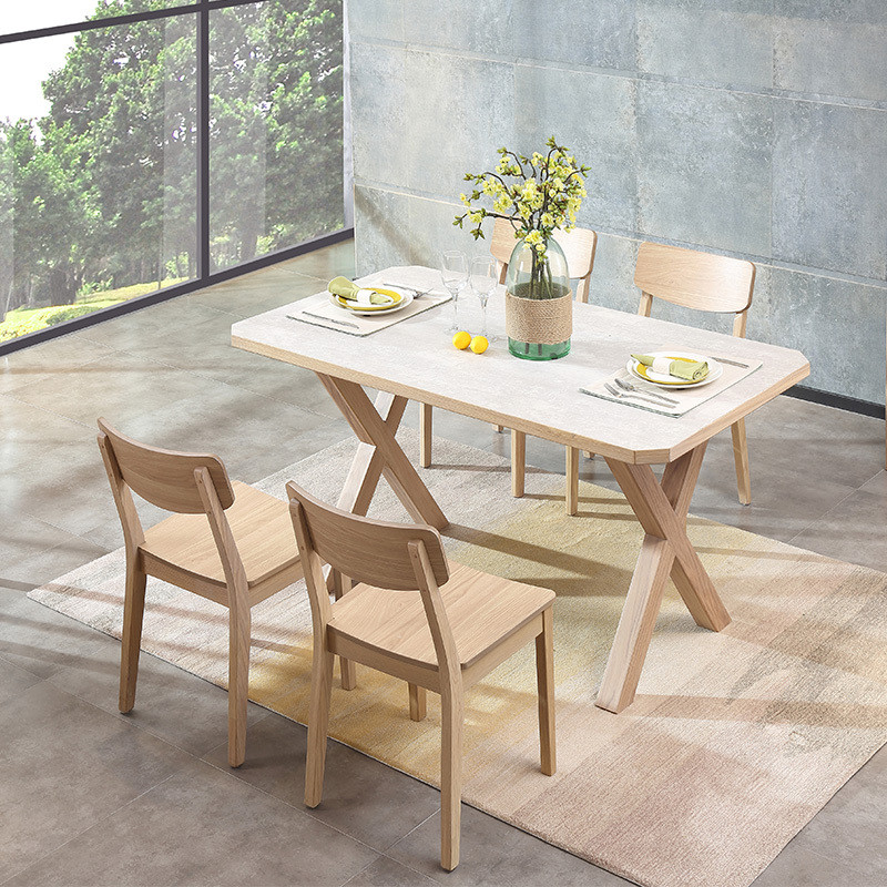 A家家具 餐桌 现代简约餐桌餐椅套装组合简约北欧实木饭桌餐厅家具 原木色 Y201-150 一桌六椅
