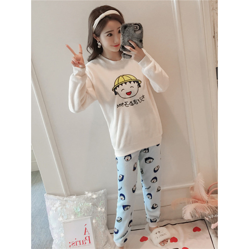 朵彩（Docare）睡衣女士加厚保暖秋冬款法兰绒家居服可爱女式套装 DC-XX-21 L DC-XX-21款小丸子