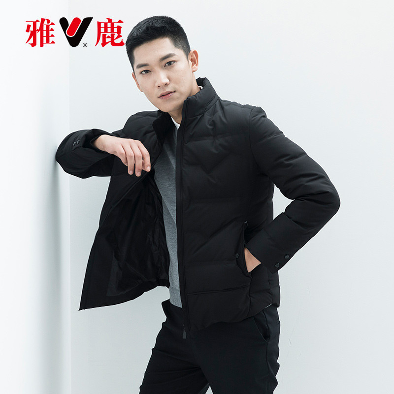 yaloo/雅鹿羽绒服男 冬季短款立领2018新款羽绒衣保暖潮流男外套百搭 XXL 黑色