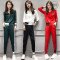 简妮薇(JIANNIWEI)休闲运动服套装女士2018秋季新款韩版修身显瘦长袖长裤两件套 6675墨绿色 M
