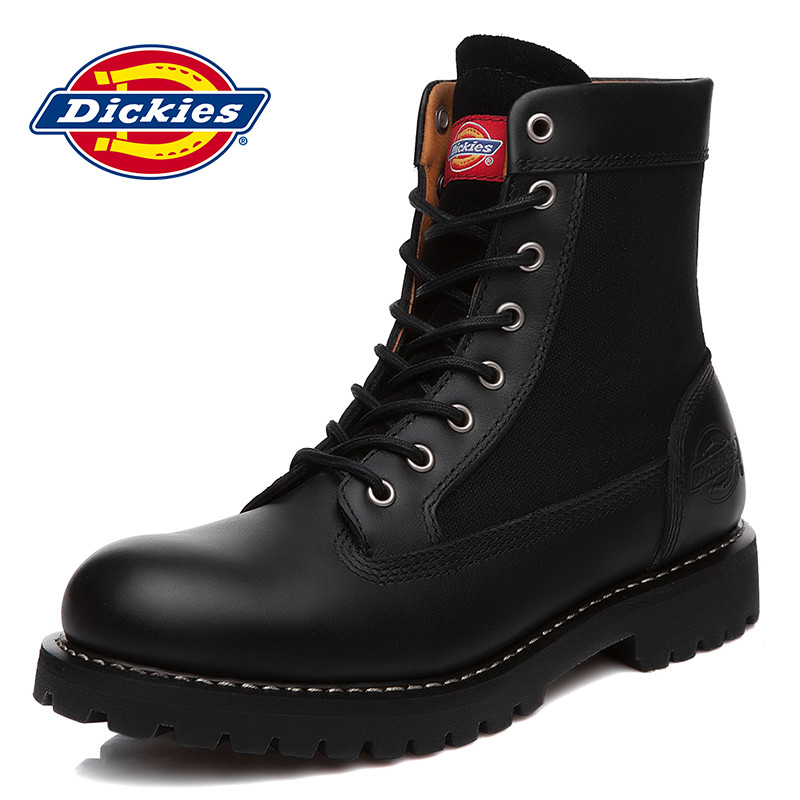 Dickies 马丁靴男户外沙漠靴秋冬季新款复古潮流真皮中筒男靴子 黑色 43码