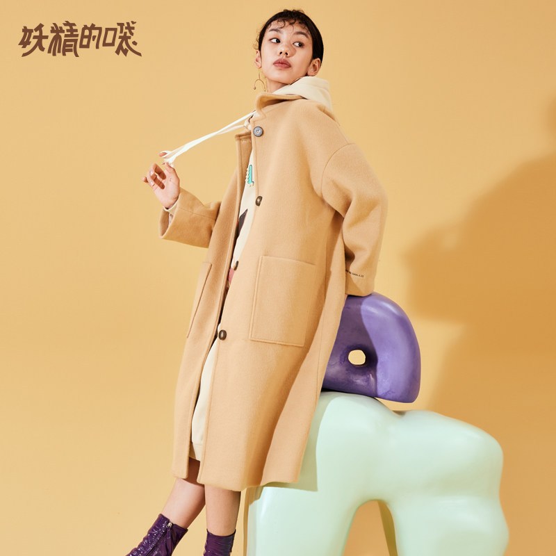 妖精的口袋Y秋冬毛呢外套女中长款韩版冬装2018新款通勤呢子大衣R_1 L 浅米咖色