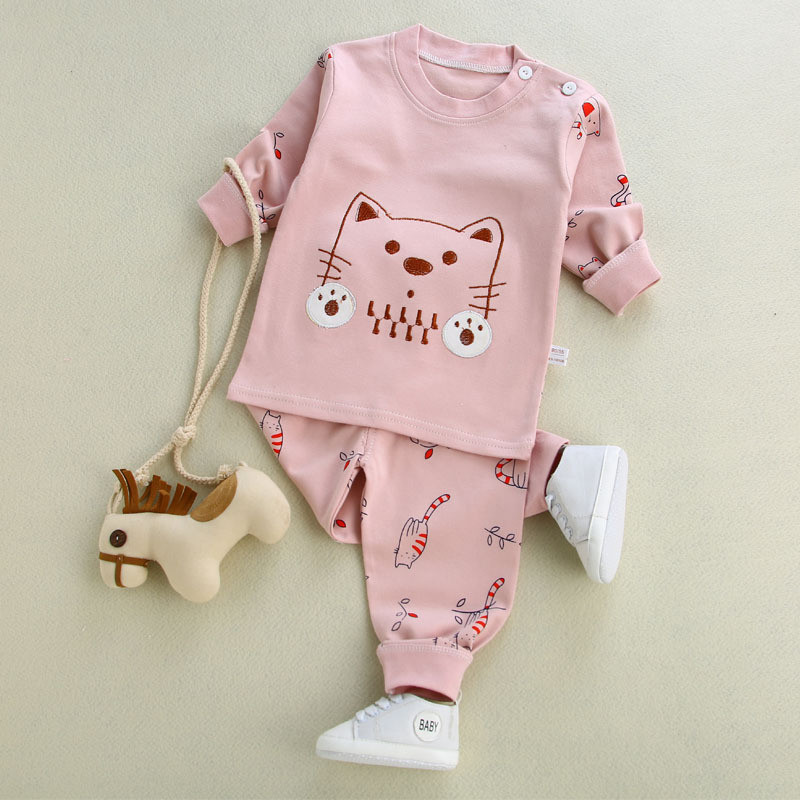 1-2-3岁4婴幼儿童春秋冬季秋衣秋裤纯棉打底内衣套装宝宝保暖睡衣 100/60【建议1-2岁】 2K303粉色大脸