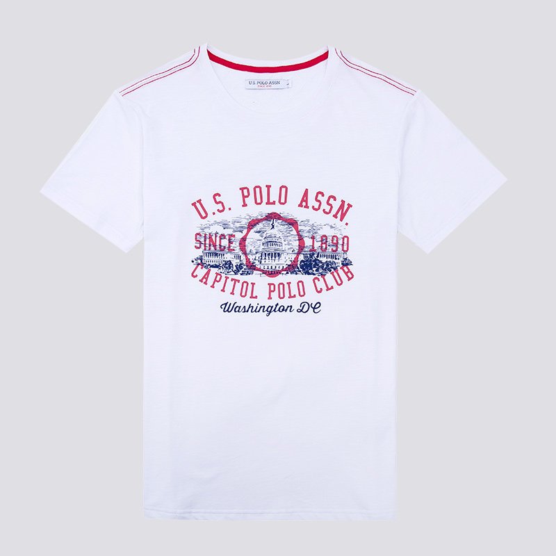 U.S.POLOASSN.男士短袖T恤棉氨圆领春夏新款印花T恤修身男装 180/XL 白色宫殿印花50922