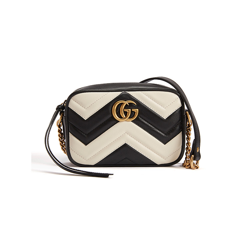 Gucci/古驰 爱心GG衍缝牛皮革女士迷你手袋448065 黑白撞色