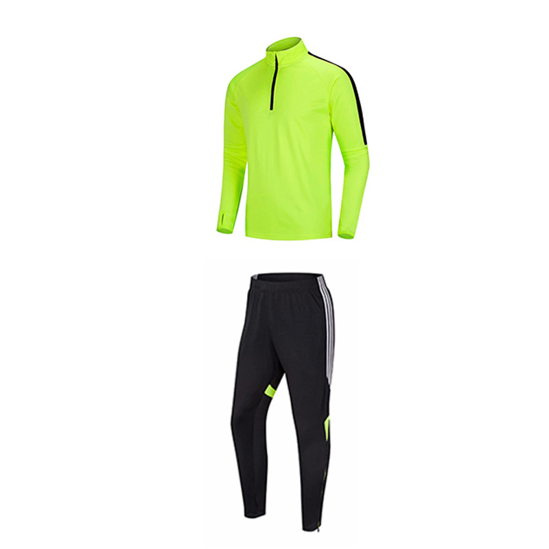 运动套装跑步服健身房短袖两件速干宽松秋冬季春秋季衣服装跑步服 荧光绿整套 XL