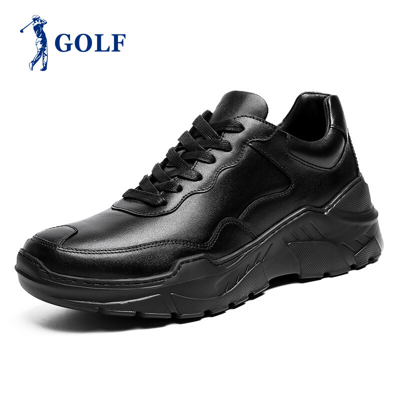 GOLF/高尔夫新品休闲鞋男ins超火街头复古老爹鞋厚底增高系带运动跑鞋男 黑色男款 38